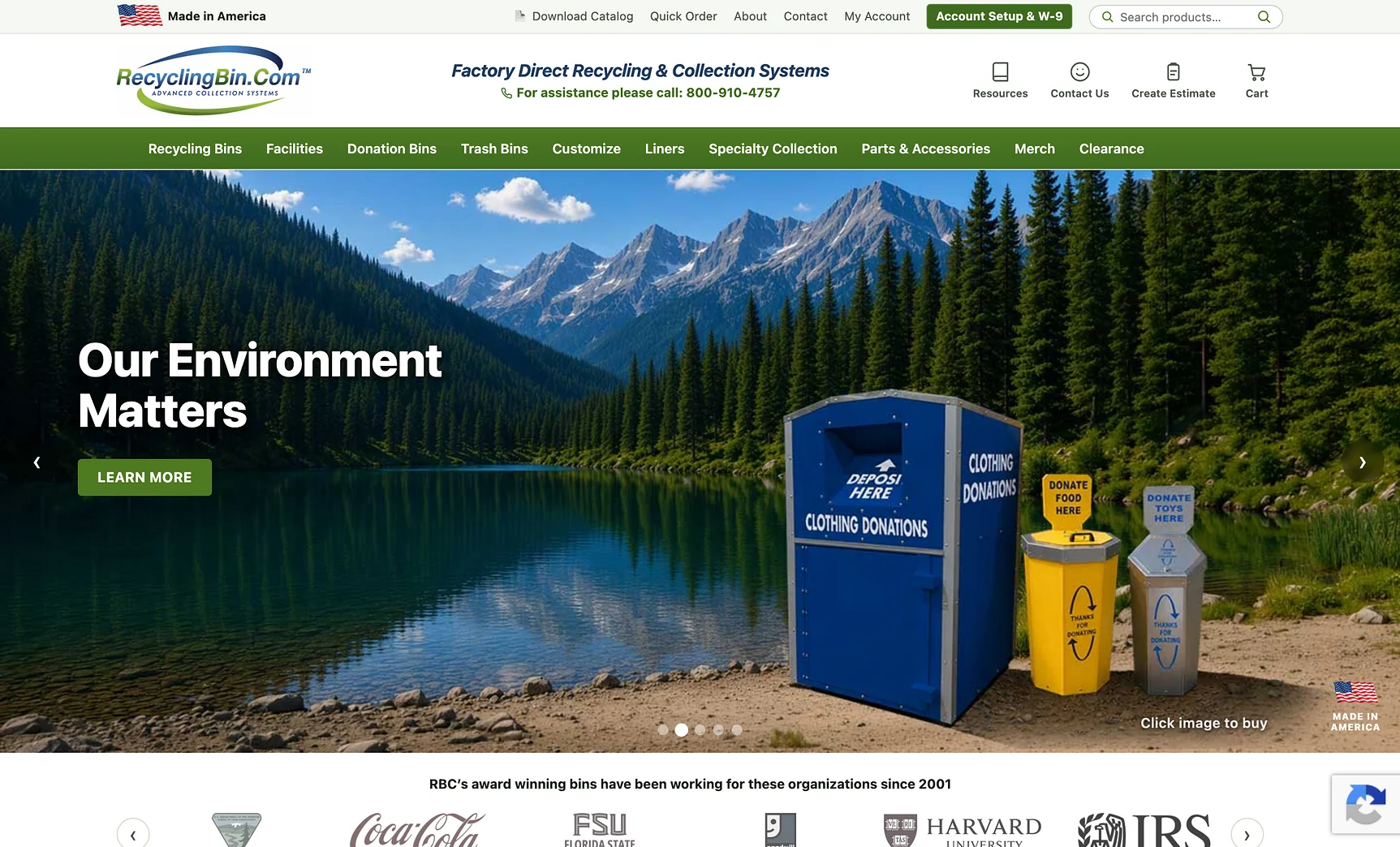 RecyclingBin.com: WooCommerce storefront for recycling and collection systems, built by NDIC