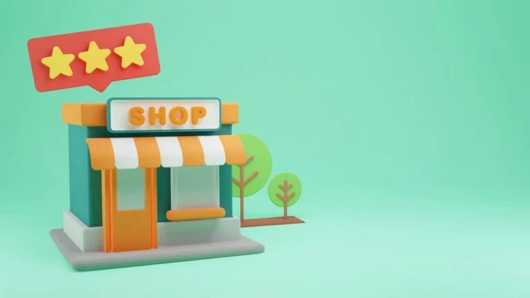 Illustration of a small shop with a three-star sign above the awning