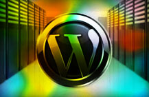 WordPress logo in front of server racks