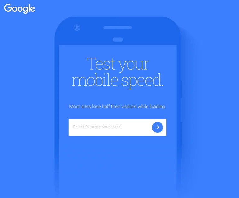 Google's Test My Site page, with the prompt Test your mobile speed beside a phone illustration