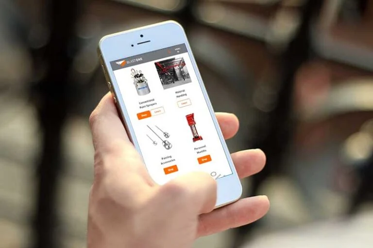 Hand holding a smartphone showing a shopping app product page
