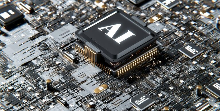 Processor chip labeled AI on a circuit board
