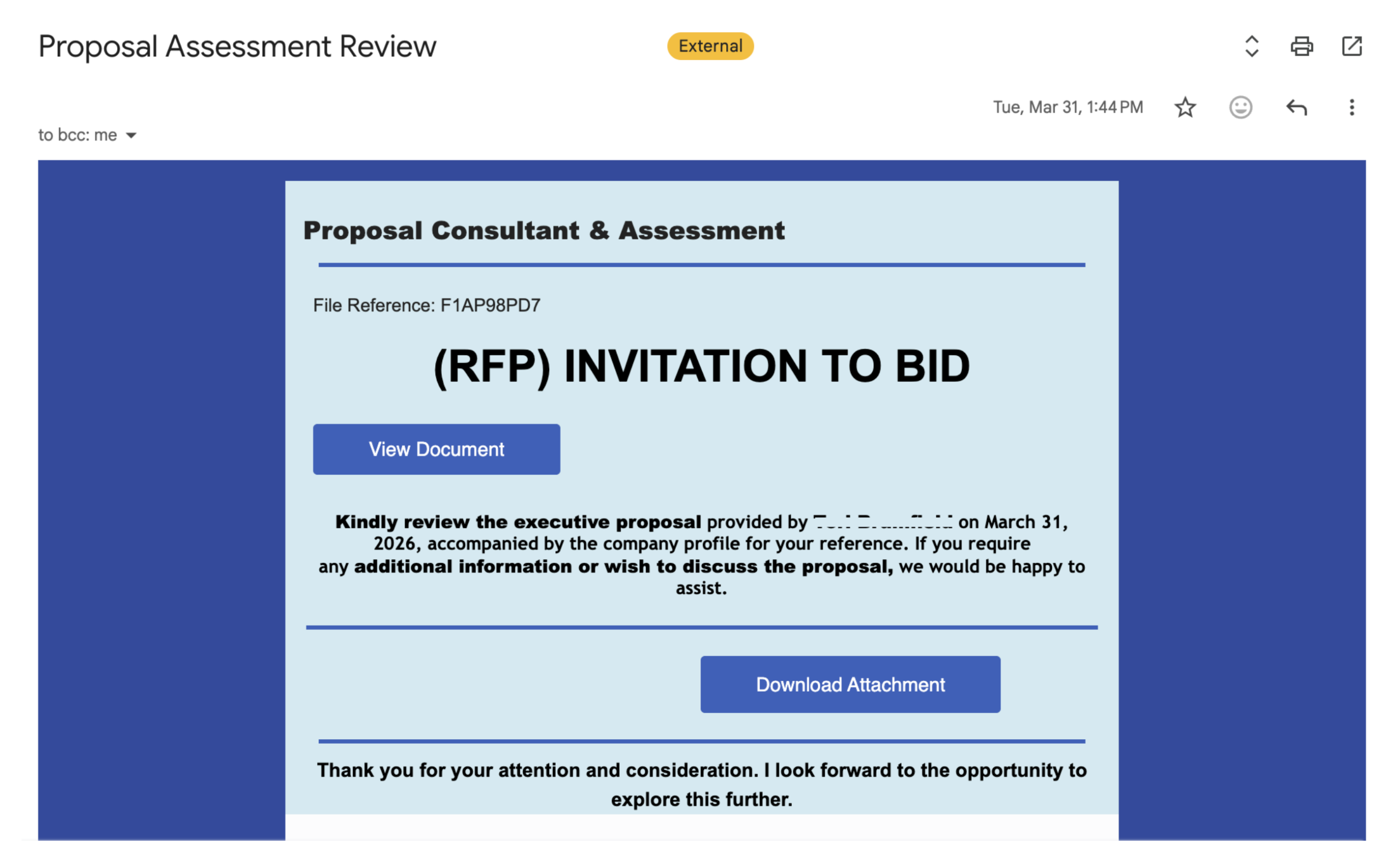 Phishing Email example