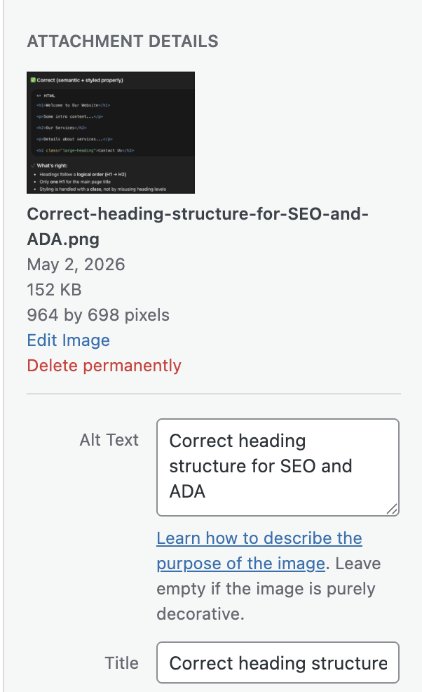 Alt text on images
