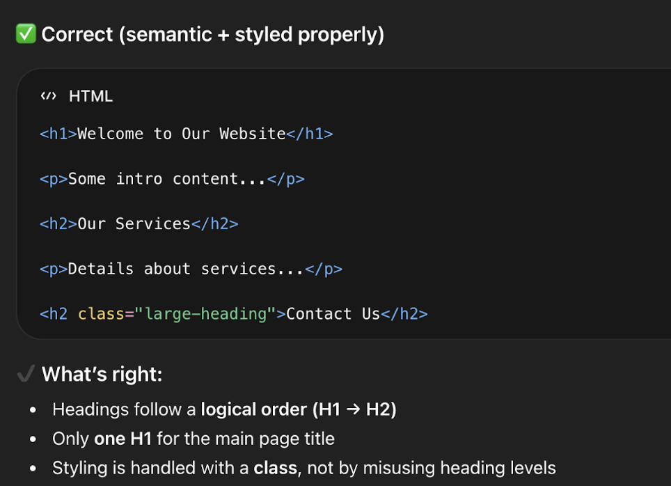 Correct heading structure for SEO and ADA
