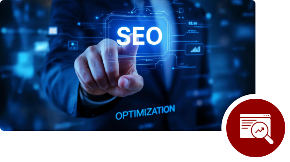 A hand touching a screen reading SEO Optimization